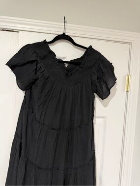 Black Tiered Short-Sleeve Boho Dress